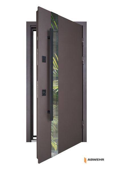 Двері вхідні металеві з терморозривом Nordi Glass комплектація Defender ABWEHR, (860/960x2050 мм), RAL 8019T + СЛОНОВА КІСТКА СУПЕРМАТ 506 фото