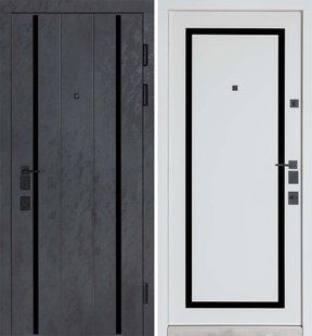 Двері вхідні в квартиру Булат Термо Олімп (850х2050 мм, 950х2050 мм), 575/568, Оксид чорний/Білий матовий 0084 фото